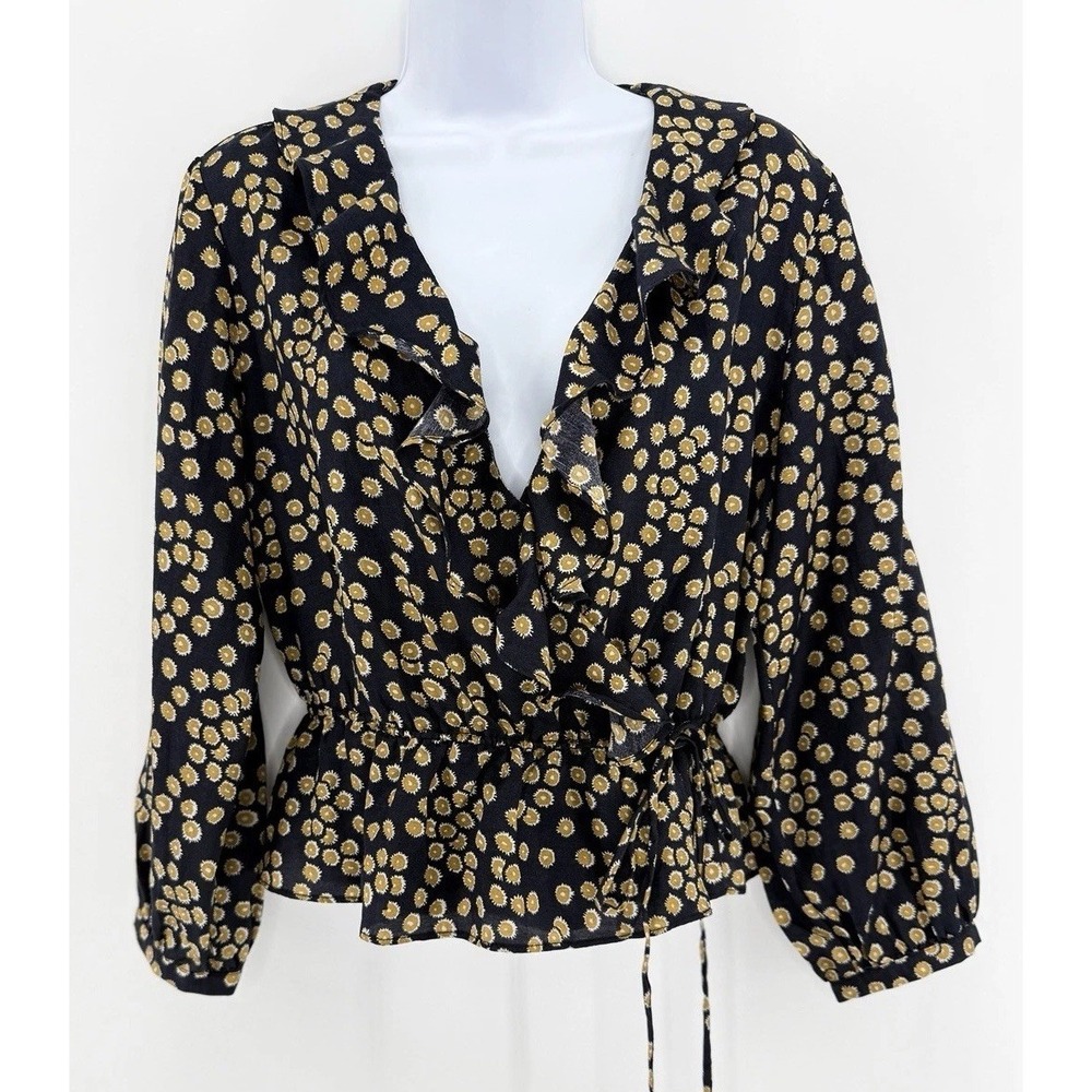 Outerknown Rhiannon Wrap Top Womens Small Floral Cotton Silk Hemp Blouse NWT
